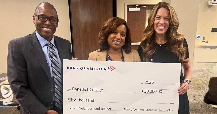 Vaughn Reynolds, president, Bank of America, Columbia; Leandra Hayes Burgess, vice president for institutional advancement, Benedict College; and Nicole Scott, marketing executive, Bank of America, Columbia. (Photo/Bank of America)