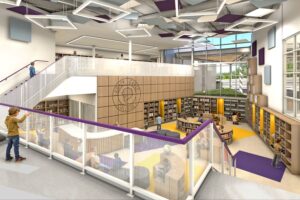 The new school is designed by Moody Nolan to include learning environments aligned with what Legacy Early College identifies as its three pillars: academic excellence, nutrition and physical education. (Rendering/Moody Nolan)