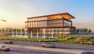 Trinity Partners has unveiled Link85, a 126,950-square-foot headquarters office building in Greer designed to attract companies expanding or relocating to the Greenville-Spartanburg region. (Rendering/Gensler)