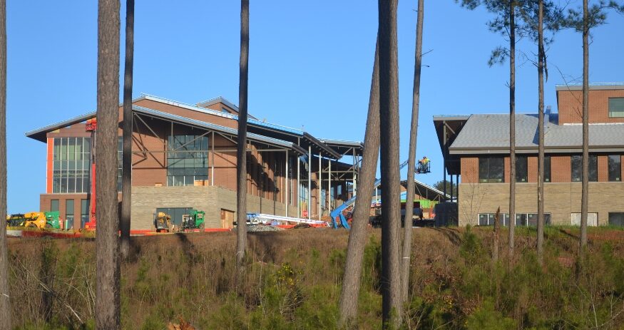 The new and only school of veterinary medicine is rising from the ground at the edge of the Clemson Forest near the school’s equine program. (Photo/Ross Norton)