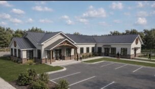 A rendering of Clemson Paw Partners’ planned $5 million veterinary facility in Central, which will expand affordable pet care services across the Upstate. (Rendering/McKenzie Architecture)