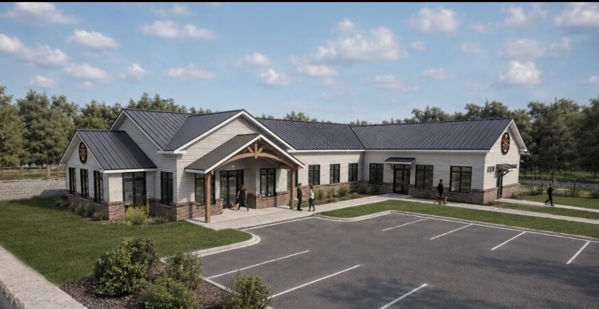A rendering of Clemson Paw Partners’ planned $5 million veterinary facility in Central, which will expand affordable pet care services across the Upstate. (Rendering/McKenzie Architecture)
